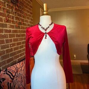 Red velvet vintage bolero shrug with button closure size s/xs